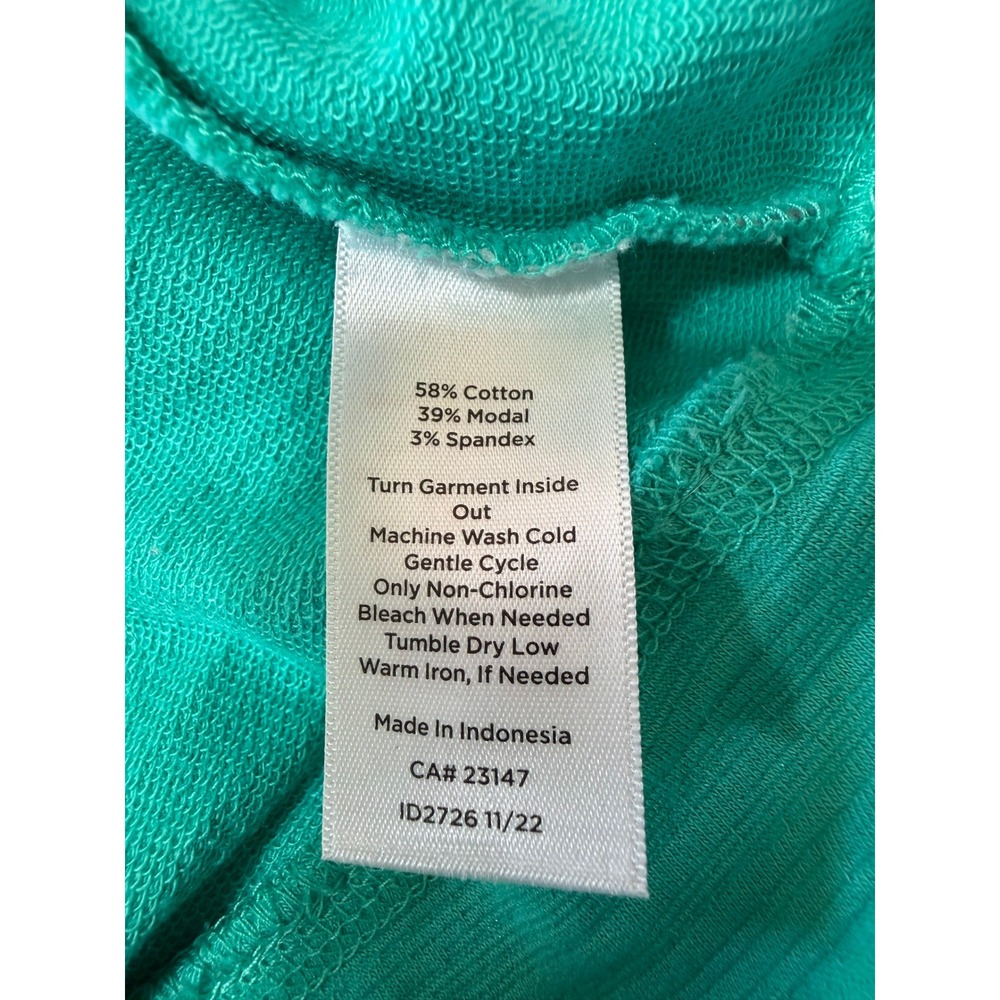 T by Talbots UPF 50+ Top XS Teal Green Crewneck Slub Slit Pullover Beach - Picture 4 of 6